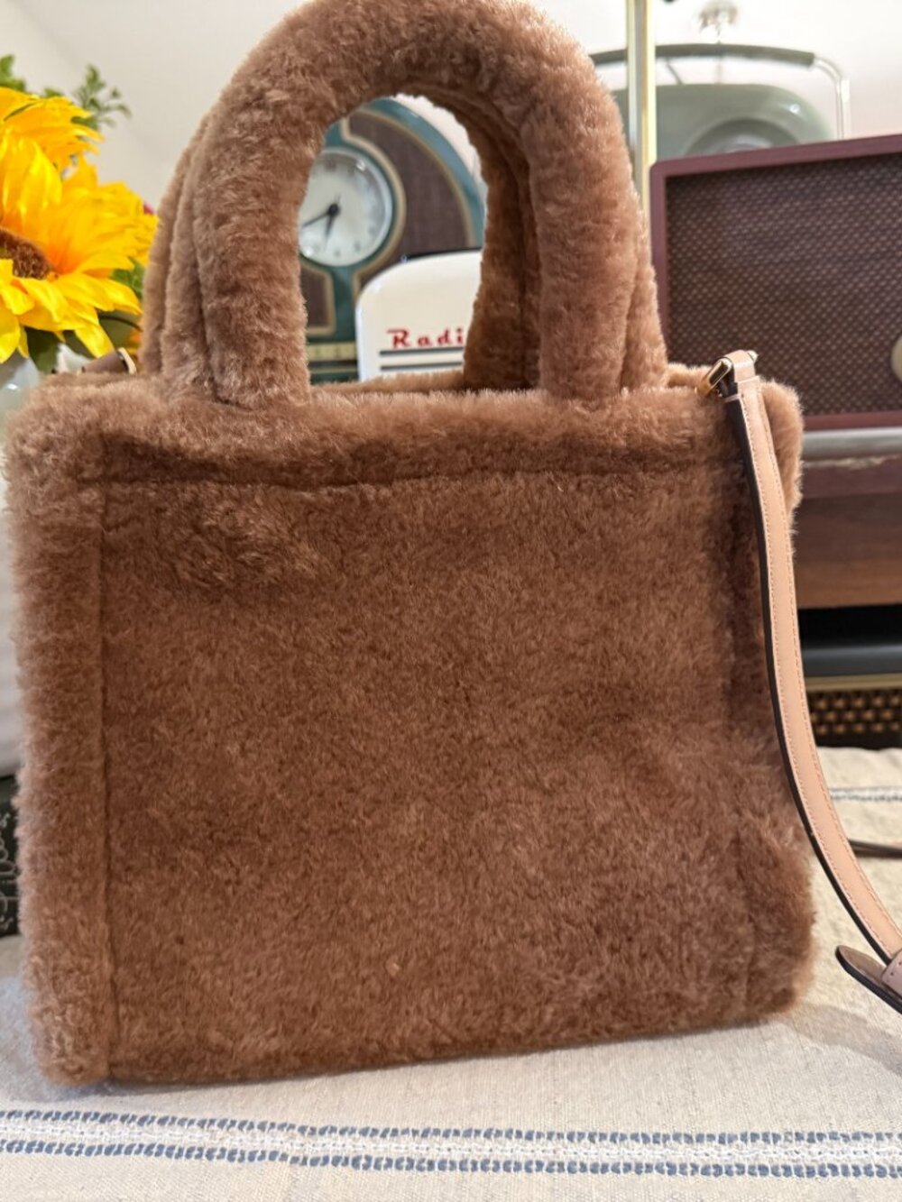 Kate Spade New York Faux Shearling Teddy Tote Crossbody | Blush Taupe | Like New - Picture 4 of 8